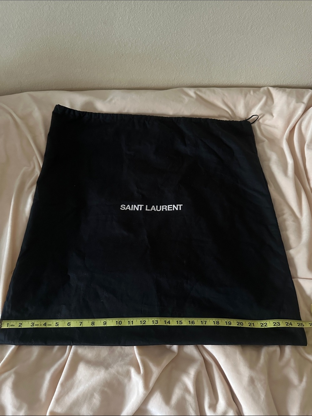 Saint Laurent Black Drawstring Dust Bag 25x26 inches white lining
